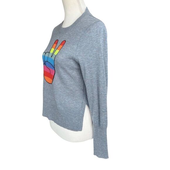 Zadig & Voltaire Rainbow Peace Sign Crewneck Cashmere Sweater Grey Size XS - Picture 2 of 10